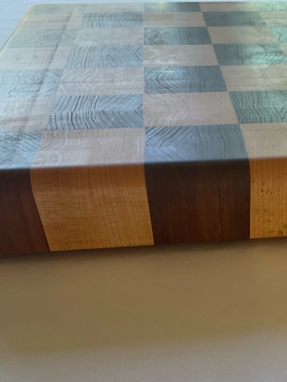 🔥 Maple & Walnut End Grain Checkerboard Cutting Board 12” Heavy Butcher Block